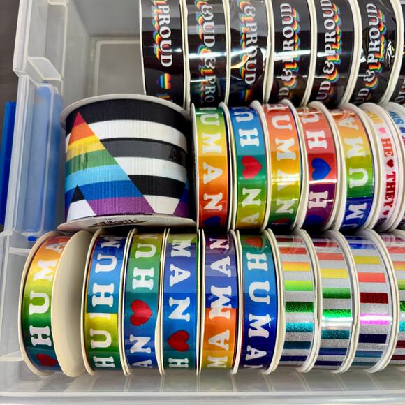 LGBTQ+ Pride Ribbon Crafting Lot 39 Rolls Human He She They Proud Rainbow Colors - Picture 3 of 4